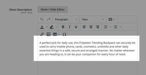 Magento 2 short description editor with unique product copy