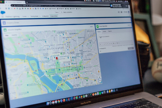 Local business dashboard with a map on screen